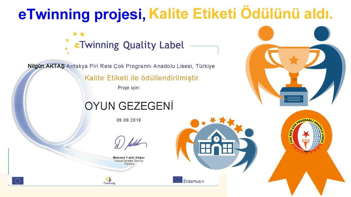 eTwinning projesi Kalite Etiketi Ödülünü aldı. Oyun Gezegeni
